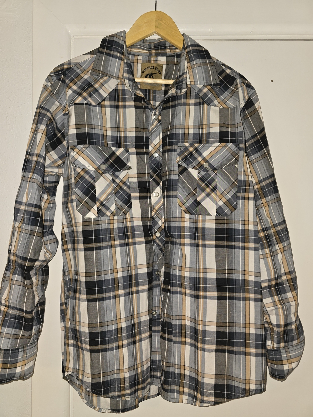 Casual Plaid Button-Down Shirt — Gray and Tan